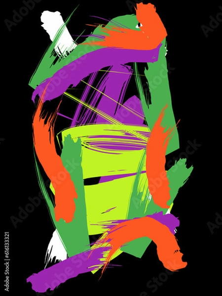 Obraz colorful brush stroke painting splashes on black background