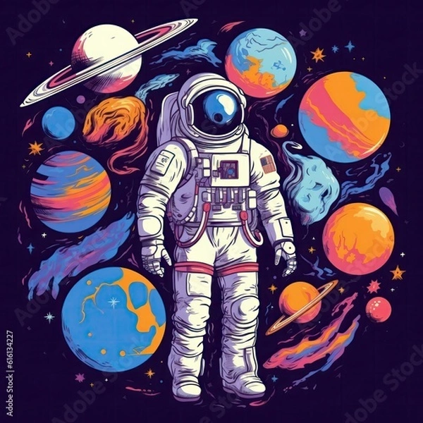 Fototapeta Exploring the Cosmos: An Astronaut's Sojourn in the Splendor of the Universe. Illustrative artwork.

