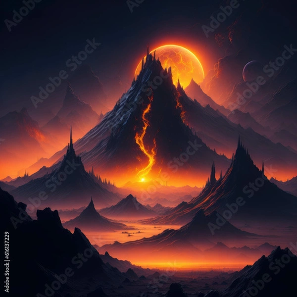 Fototapeta Futuristic Fantasy Alien World Landspace, Sky With Stars and Moons, Deep Space, Science Fiction, Generative Ai