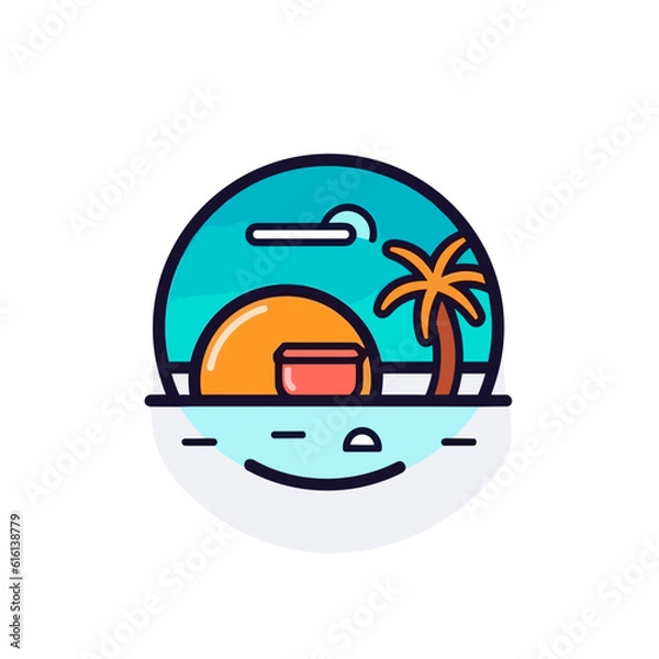 Obraz Minimalistic Beach Icon. 2D Linear Design.