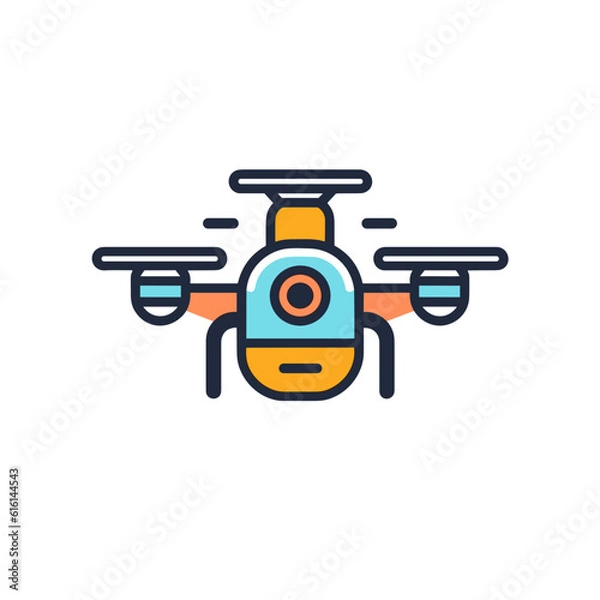 Obraz Drone Icon on White Background. Minimalist 2D Linear Vector Design.