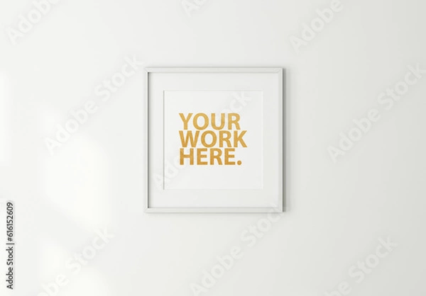 Fototapeta Square Art Frame Mockup with passepartout on white wall