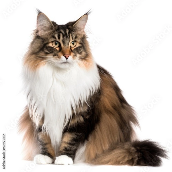 Fototapeta Norwegian Forest Cat cat isolated on white background. Generative AI