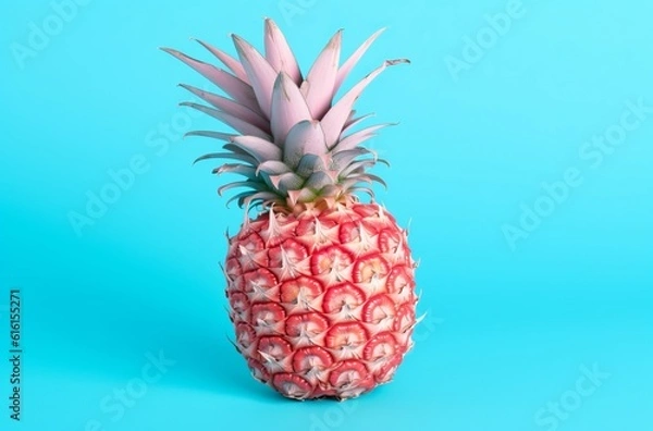 Obraz pink pineapple on blue background top view