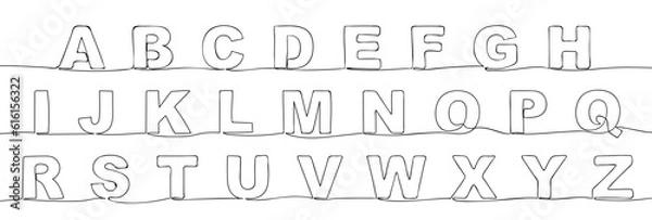 Obraz Alphabet in one line. Letters in a solid continuous line. Vector