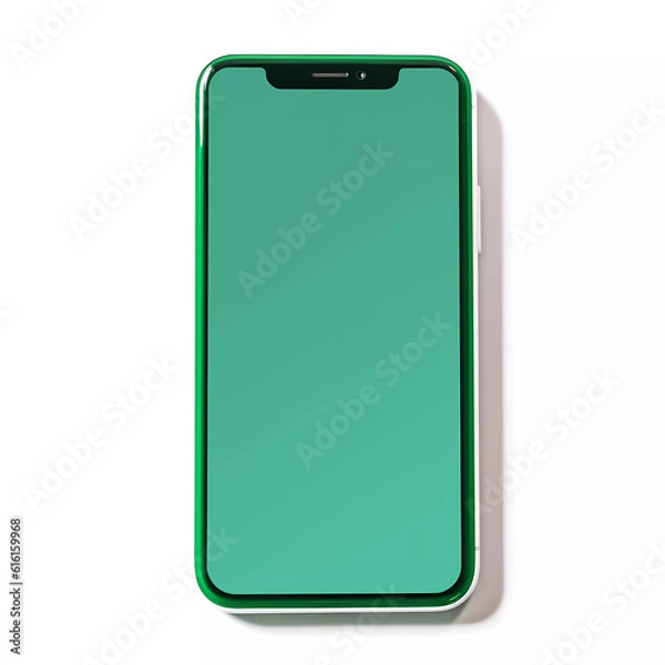 Obraz Close up of man's hand holding a smart phone with vertical green mock up chroma key screen and doing gestures on touchscreen