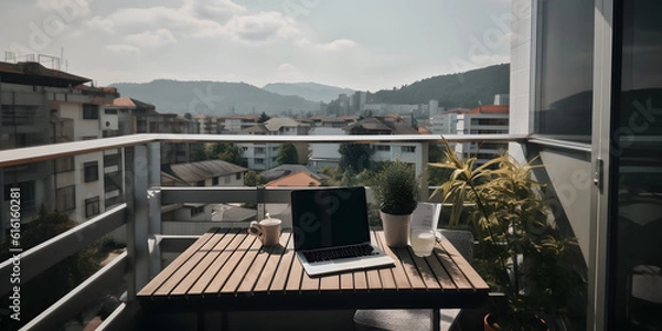 Fototapeta Remote Working Setup Urban Getaway, Generative AI