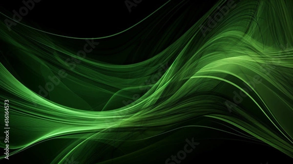 Fototapeta Abstract Organic Green Lines as Wallpaper Black Background Illustration, Generative AI