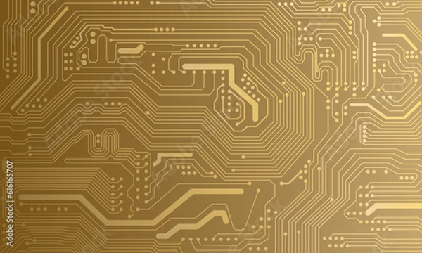 Fototapeta A gold background of circuits and technology