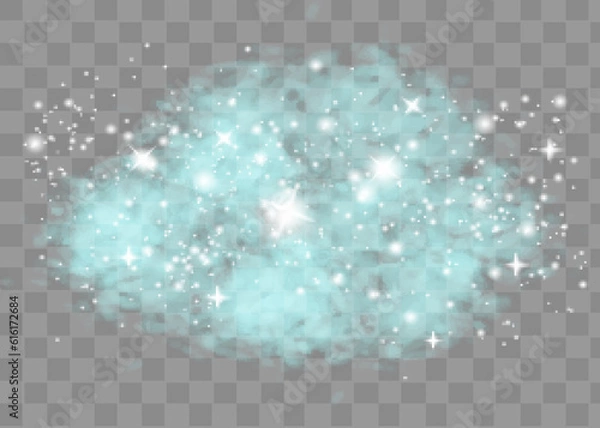 Obraz Transparency is created by fog or smoke. Cloud vector, snow storm. Shining stars through the snowy haze. starry sky. cold glow.