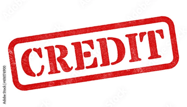 Fototapeta Credit red rubber stamp isolated on transparent background with distressed texture effect