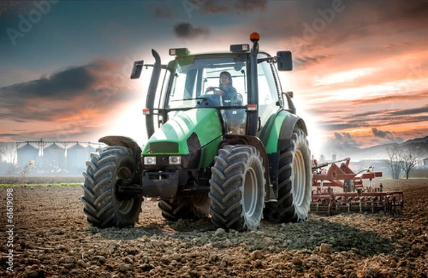 Fototapeta Kobieta z ciągnikiem