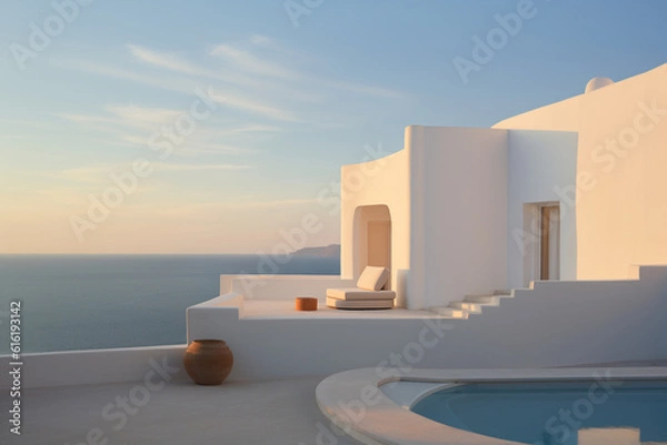 Fototapeta mediterranean villa, golden hour, generative ai