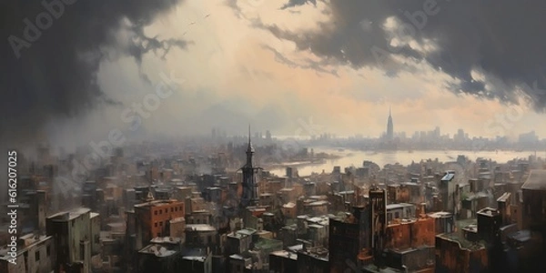 Obraz Panorama of an old city (Generative AI)