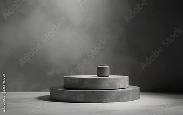Fototapeta 3d rendering empty mockup scene of concrete texture rectangle podium set for product template, dark gray wall with daylight and shadow