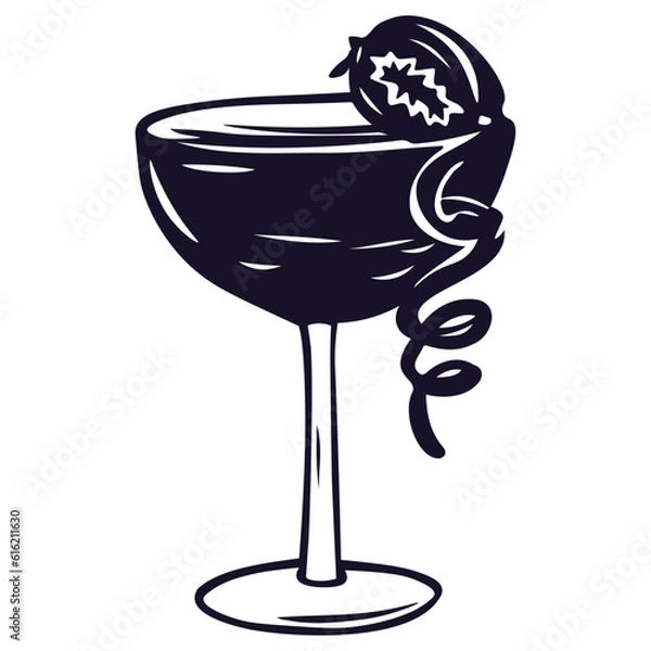 Obraz Summer refreshing coctail with strawberry. Hand drawn graphic vector ink sketch of summer alcoholic drink 