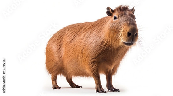 Obraz capybara standing, white background. Generative AI.