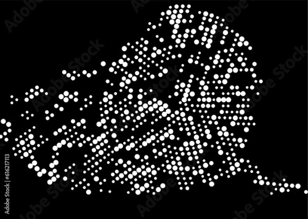 Obraz Halftone monochrome dot pattern. Minimalism, vector. White dots on black background. Background for posters, websites, business cards, postcards.