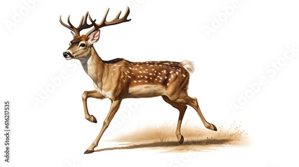 Obraz running deer, white background. Generative AI.