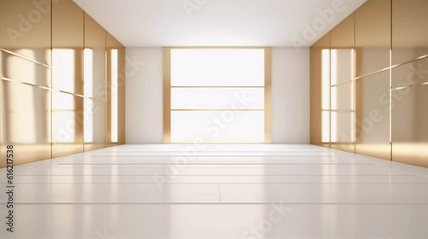 Fototapeta Abstract futuristic technology background, Minimalistic gold architectural background, modern design for poster, cover, branding, website, product showcase, AI generated.