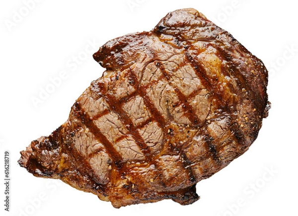 Obraz grilled ribeye steak on transparent background shot from overhead view
