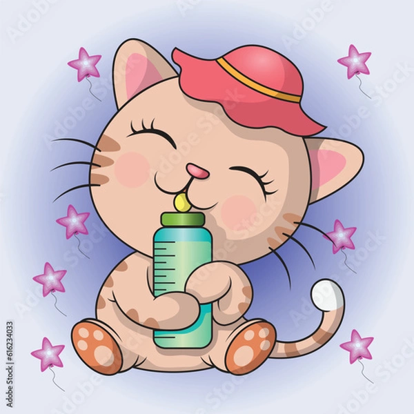 Obraz a cute cat is drinking milk