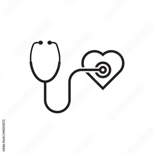 Fototapeta thin line stethoscope heart. concept of emergency, first aid, hear cardiac, cure, healthy, illness, nursing human. outline style trend modern logotype design vector illustration on white background