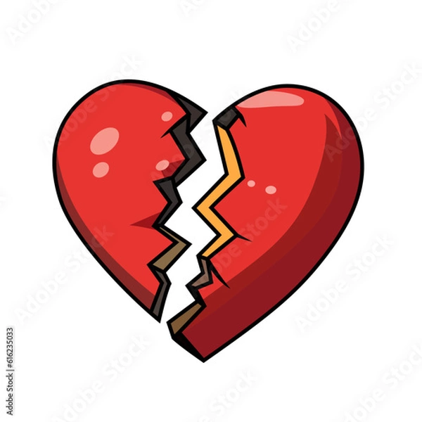 Obraz Broken heart cartoon vector illustration, cracked heart vector image , heart with crack marks stock vector