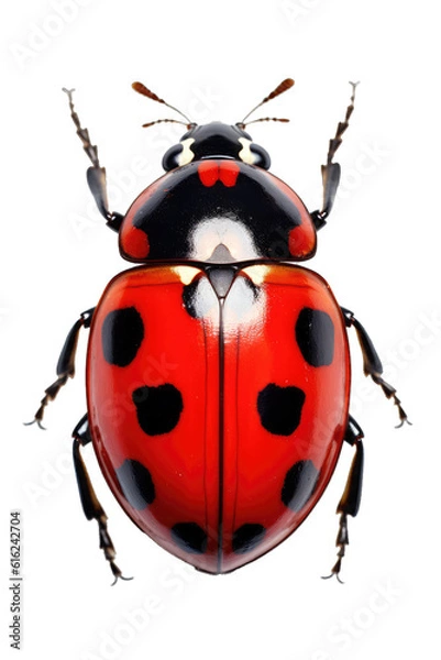 Fototapeta Illustration of a ladybug, PNG transparent background, isolated on white, by Generative AI