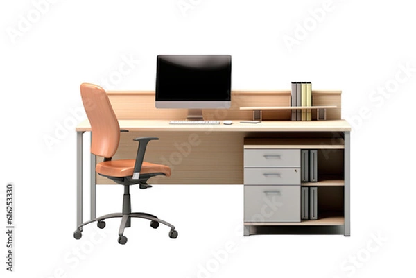 Fototapeta office workstation desk isolated on a transparent background, generative ai