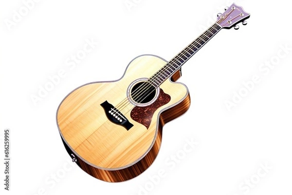 Obraz acoustic guitar isolated on white background. Generated by AI.