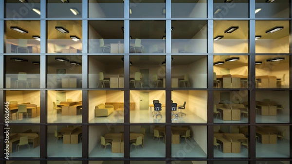 Obraz Inside modern office building at night