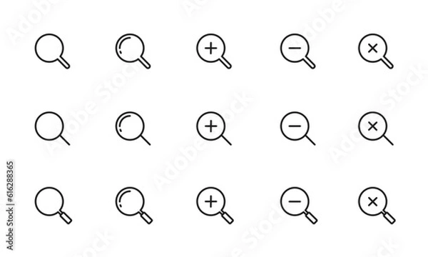 Obraz 拡大鏡のアイコンセット/虫眼鏡/拡大/縮小/検索/イラスト/ベクター