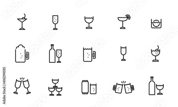Obraz アルコール飲料のアイコンセット/酒/ビール/ワイン/シャンパン/カクテル/イラスト/ベクター