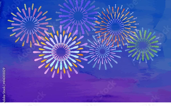 Fototapeta 透明水彩イメージの花火大会背景画像	
