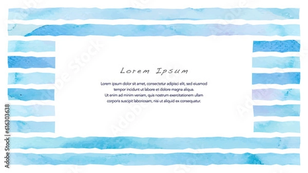 Obraz 透明水彩のストライプのタイトルイメージー青
