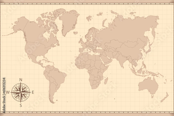 Fototapeta Classic Vintage World Map Outline Design Background Vector