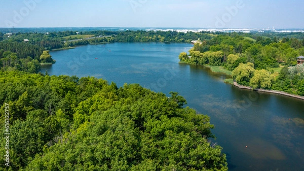 Fototapeta Aerial view of Kelso lake in the spring
