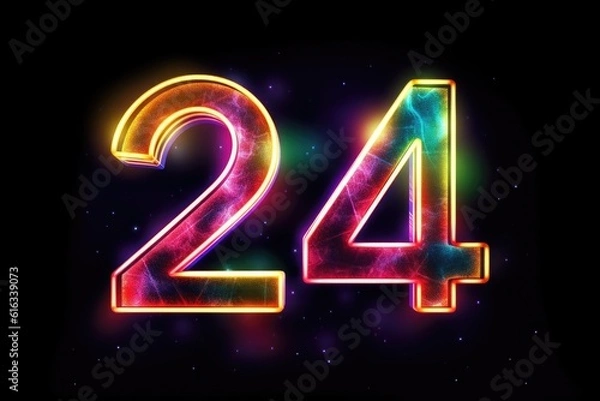 Fototapeta Abstract colorful number 24 logo design template. Neon style. Generative AI