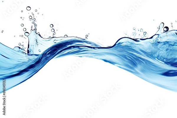 Fototapeta Blue water swirl splash with little bubbles isolated on clear png background, liquid flowing in form of wave,  with Generative Ai.