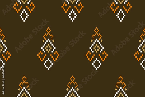 Fototapeta Nature vintages cross stitch traditional ethnic pattern paisley flower Ikat background abstract Aztec African Indonesian Indian seamless pattern for fabric print cloth dress carpet curtains and sarong