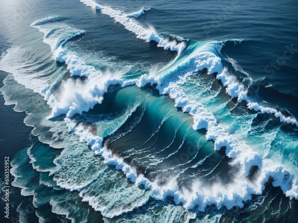 Fototapeta Beautiful sea waves rise and fall in an elegant dance, their foamy crests glistening under the sunlight.
