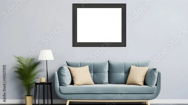 Obraz Living room with a mockup painting frame (Generative AI)