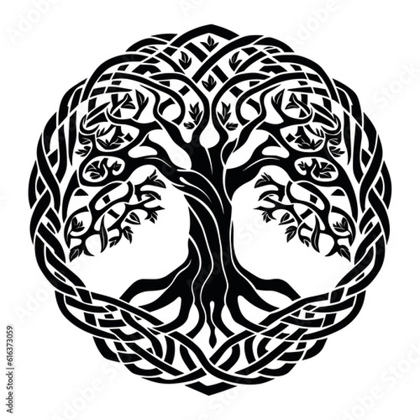 Fototapeta Yggdrasil tree, vector isolated on white background, tree of life, vector illustration.