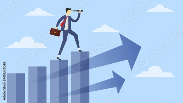Obraz business vision and target, man standing on graph