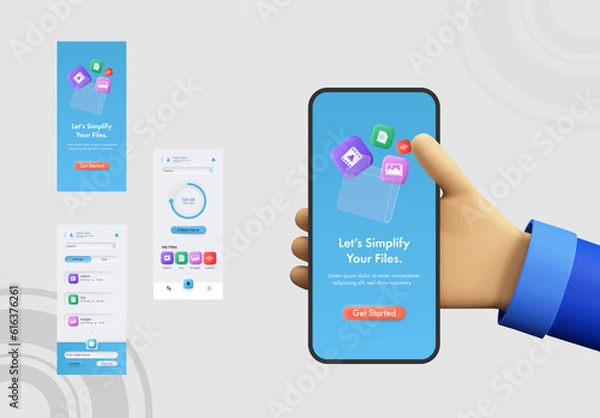 Fototapeta Mobile App UI, UX, GUI Screens for Cleaner and Data Management.