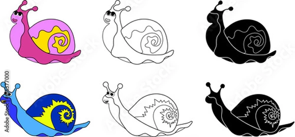 Fototapeta snail boy and girl, color, contour and black and white picture, snail coloring kit,