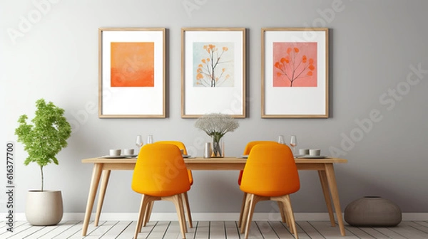 Obraz Frame mock up in Dining Room Modern, Mockups Design 3D, HD