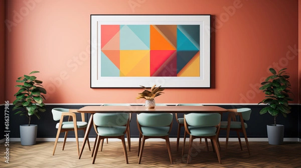 Fototapeta Mockup poster frame in Dining Room, Mockups Design 3D, HD