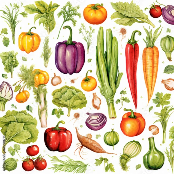 Fototapeta flame of summer vegetables and fruits based on generative AI